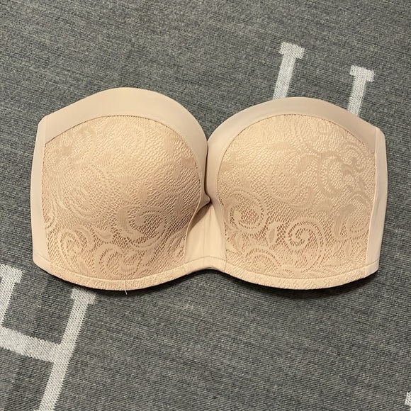💙NEW Delmira Lace Strapless Push Up Plunge Bra in Beige size 36E (36DD) - Picture 2 of 5